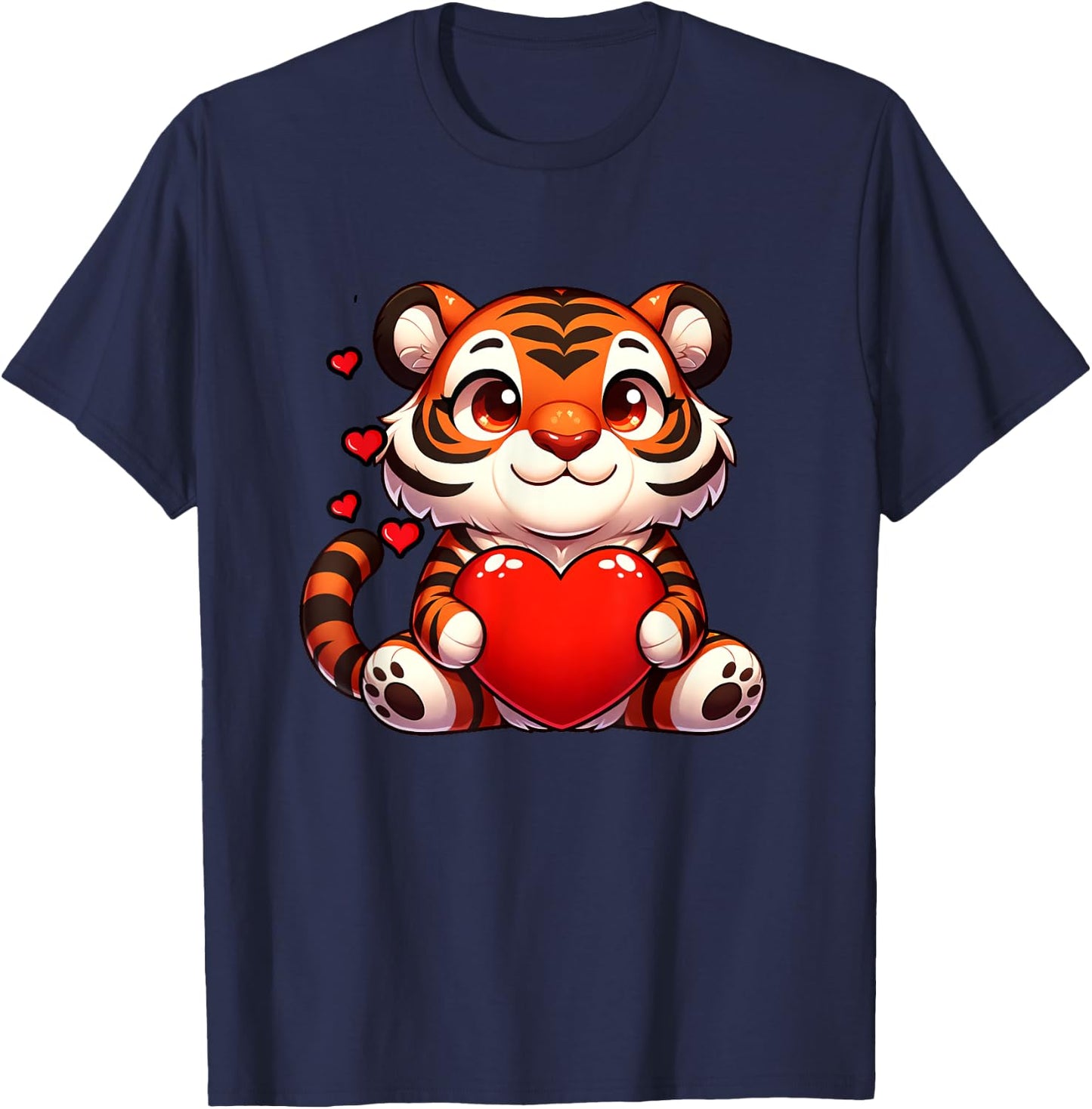 Valentines Tiger Heart Lover Funny Boys Girls Kids Men Women T-Shirt - T-Shirt | Navy