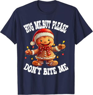 Hug Me, But Please Don't Bite Me Funny Ginger man Christmas T-Shirt - T-Shirt | Navy