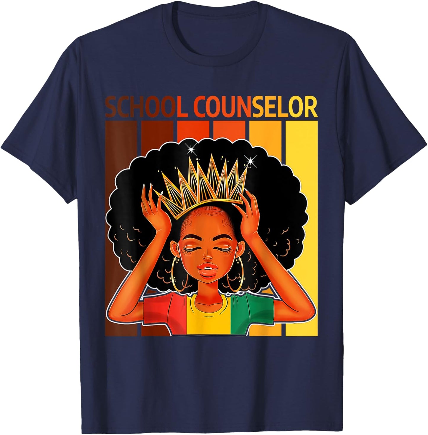School Counselor Afro African American Black History Month T-Shirt - T-Shirt | Navy