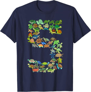 Kids 5th Birthday Sea Turtle Tortoise Themed 5 Year Old Boys T-Shirt - T-Shirt | Navy