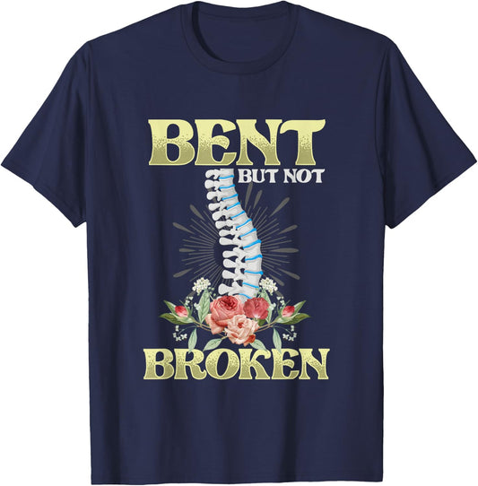 Bent But Not Broken | Spine Skeleton | Scoliosis Awareness T-Shirt - T-Shirt | Navy