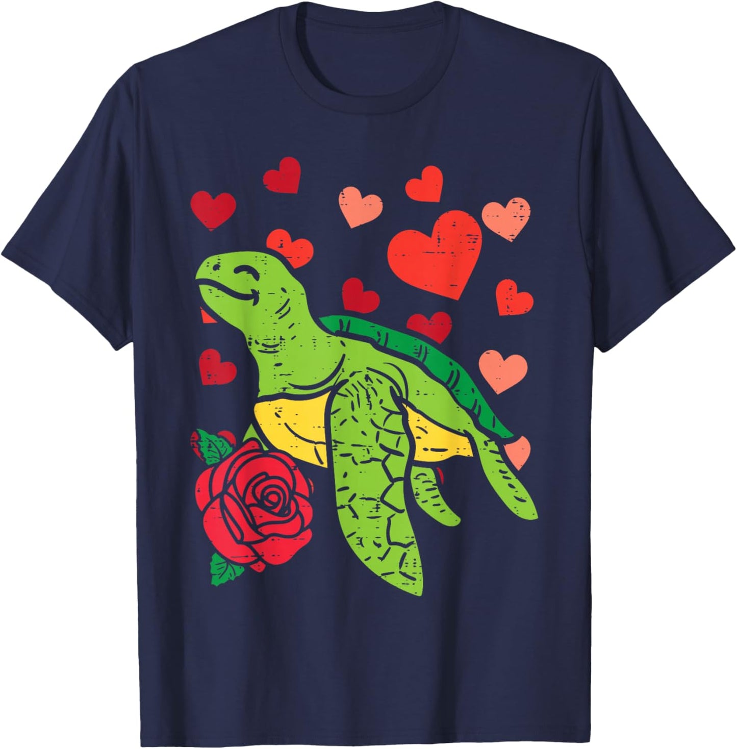 Valentines Day Turtle Hearts Cute Men Women Kids Boys Girls T-Shirt - T-Shirt | Navy