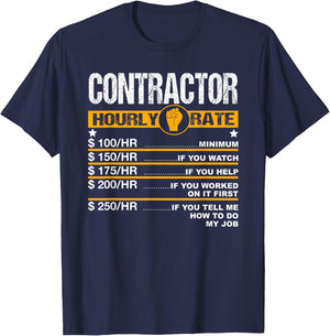 Funny Contractor Hourly Rate Handyman Labor Rates Repairman T-Shirt - T-Shirt | Navy