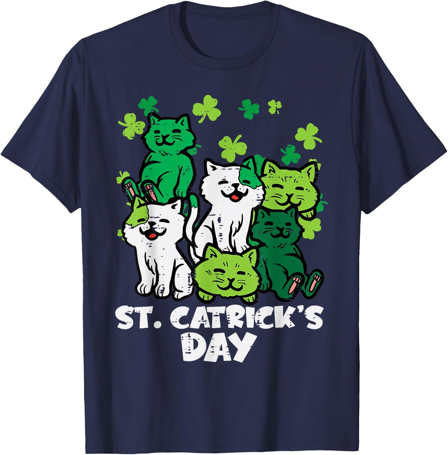 St Patricks Catricks Day Cats Saint Pattys Women Girls Kids T-Shirt - T-Shirt | Navy