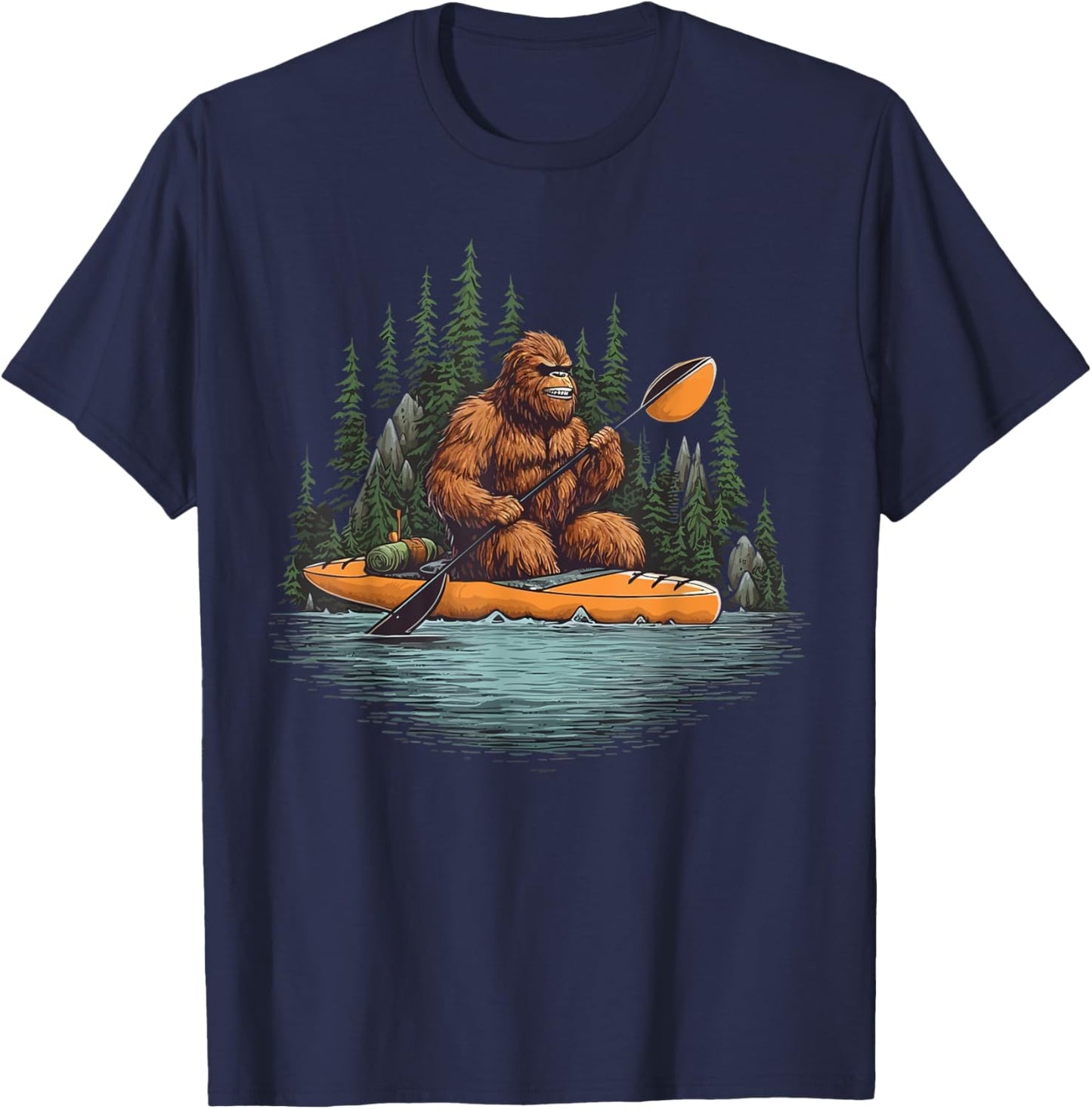Bigfoot Kayak Paddling Lake Canoe Bigfoot Sasquatch Kayaking T-Shirt - T-Shirt | Navy