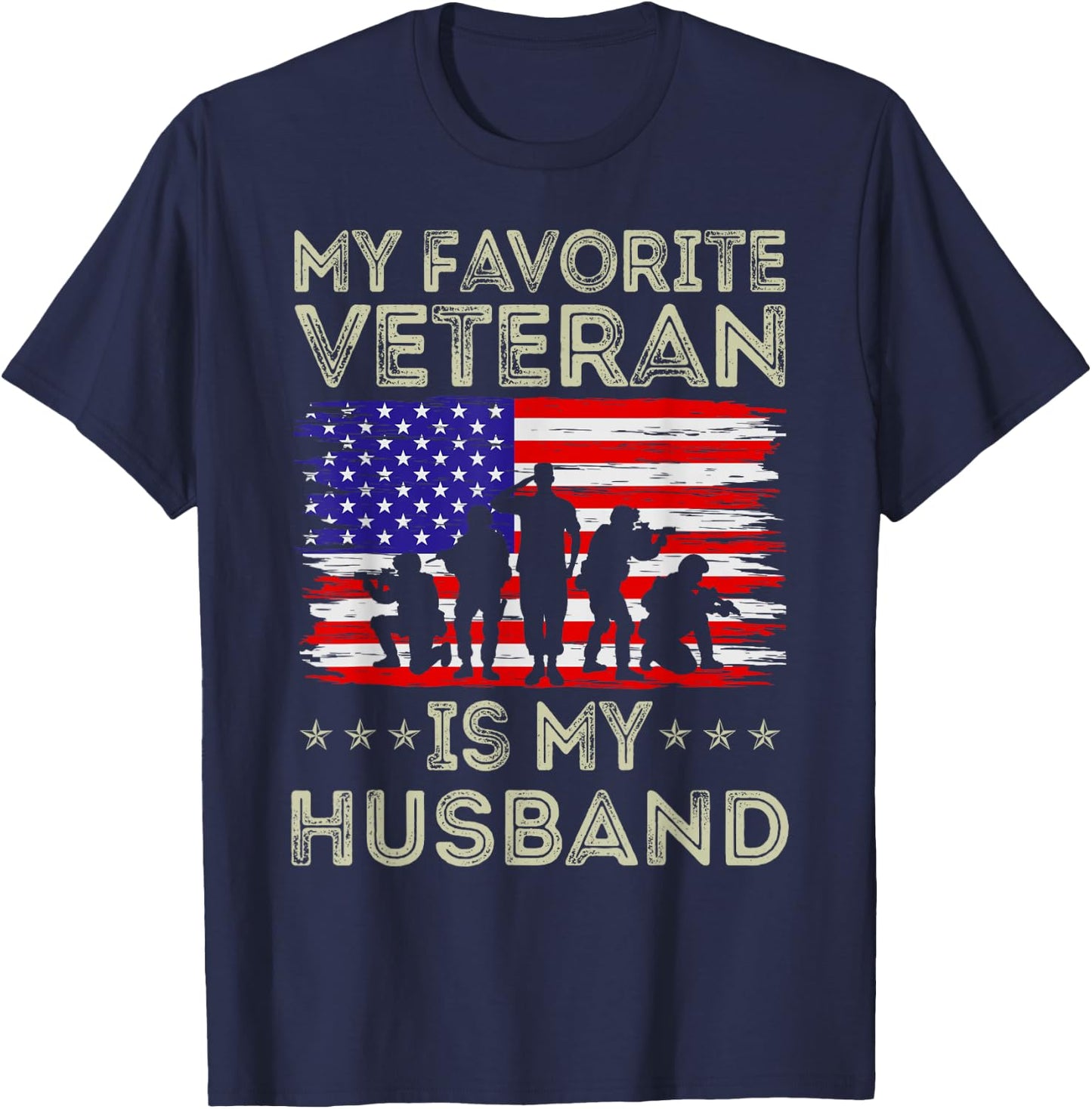My Favorite Veteran Is My Husband American Flag Veterans Day T-Shirt - T-Shirt | Navy