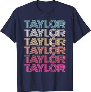 Girl Boy TAYLOR Retro First Name Personalized Birthday 70's T-Shirt - T-Shirt | Navy