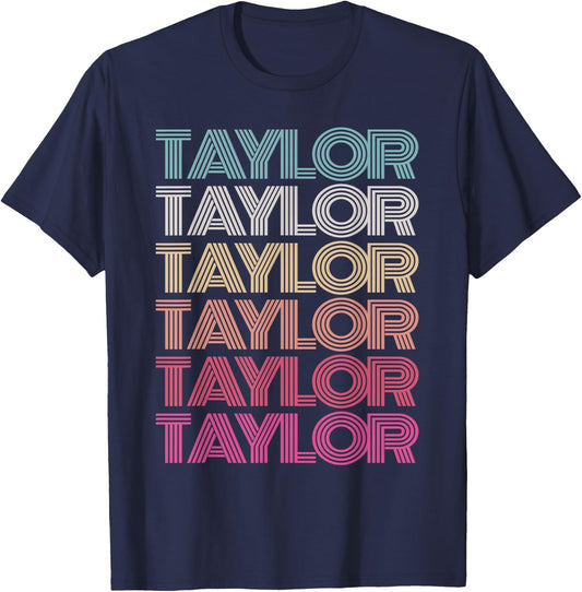 Girl Boy TAYLOR Retro First Name Personalized Birthday 70's T-Shirt - T-Shirt | Navy
