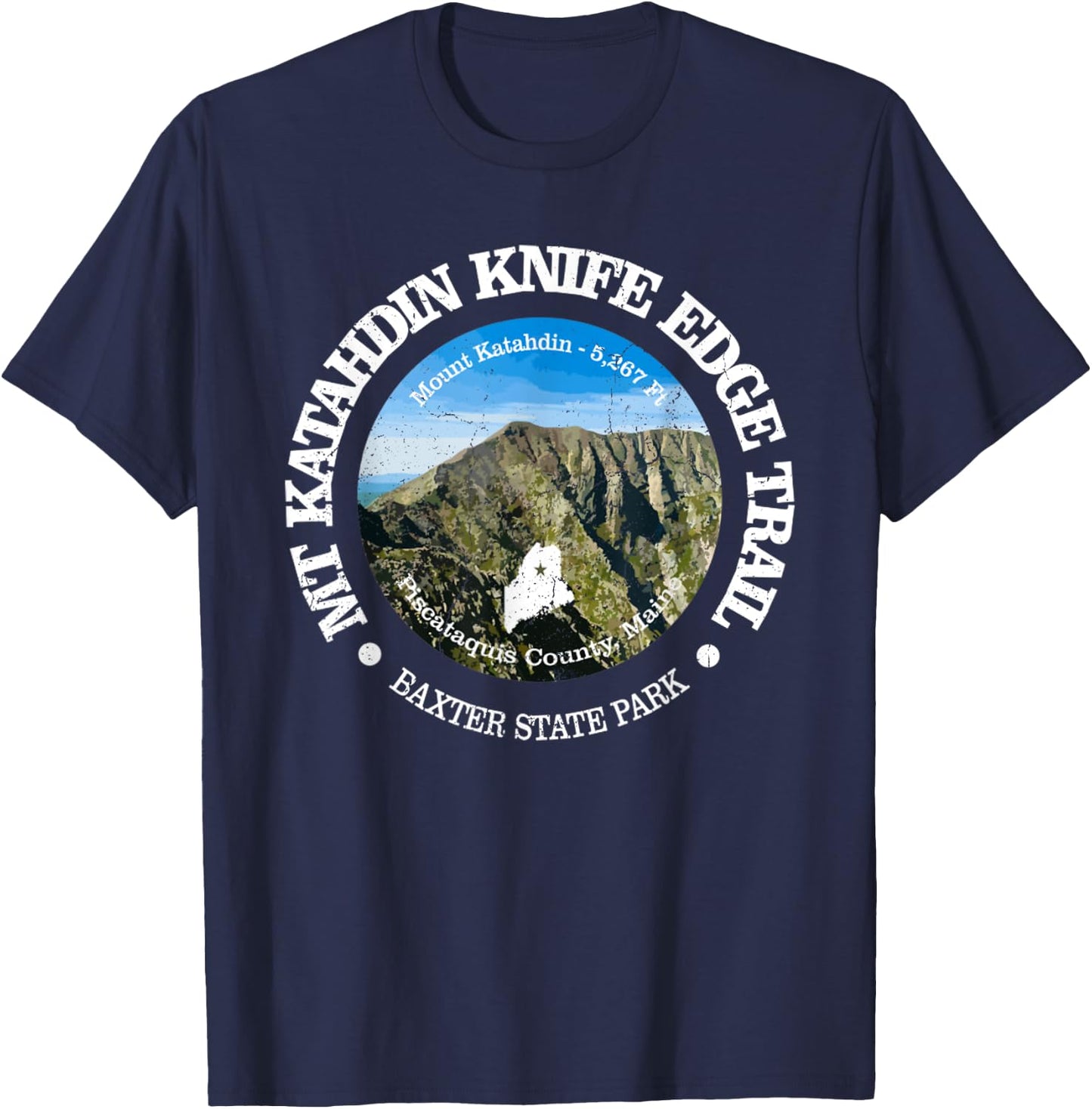 Knife Edge Trail Vintage Mount Katahdin Mountain Hiking T-Shirt - T-Shirt | Navy