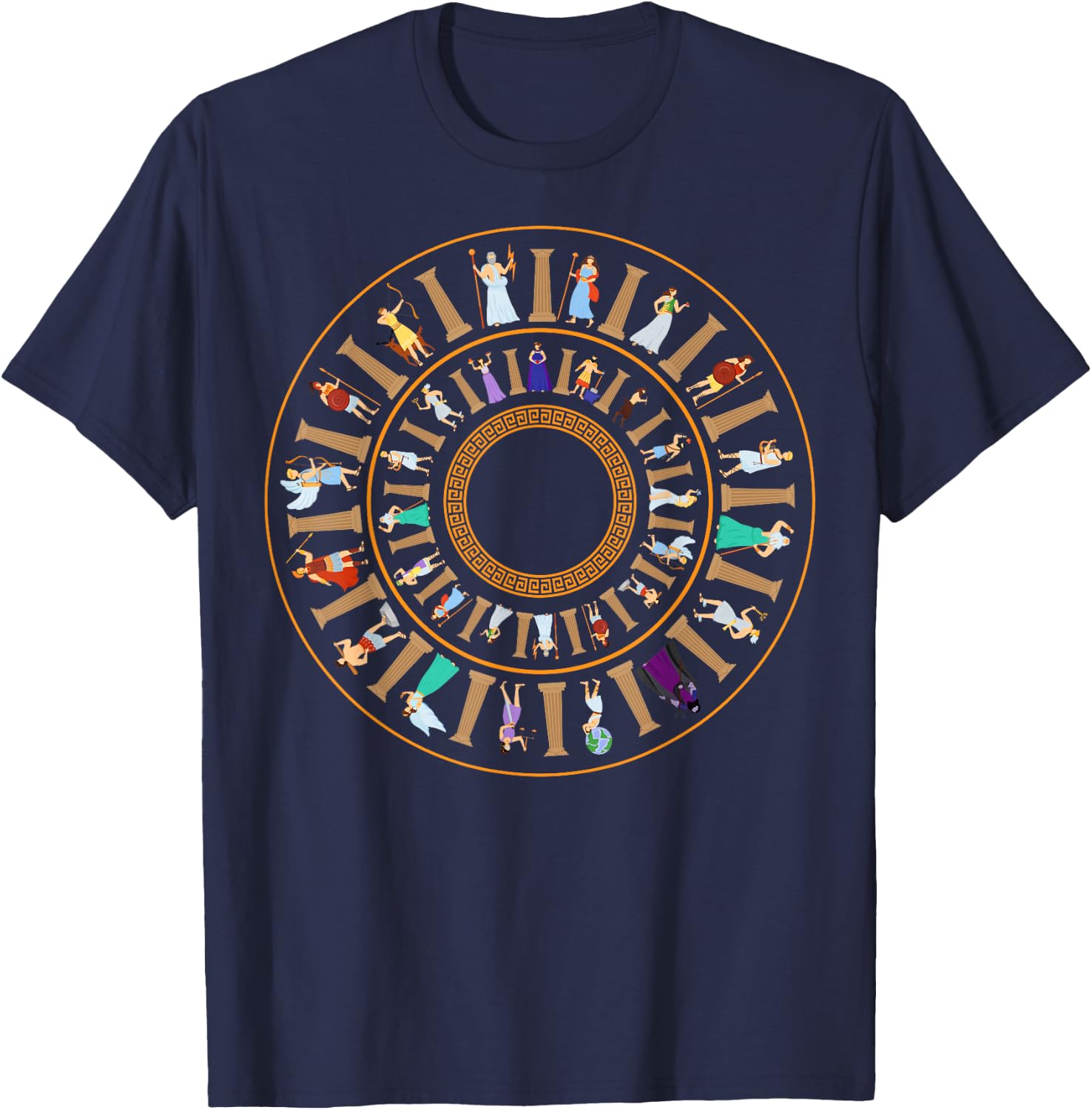 ...Ancient Greece Mythology ...- Greek Gods Vortex - Ancient Greece Mythology Portal - -Adults, -Kids - Black - Small - Short Sleeve - Cotton, Polyester T-Shirt - T-Shirt | Navy