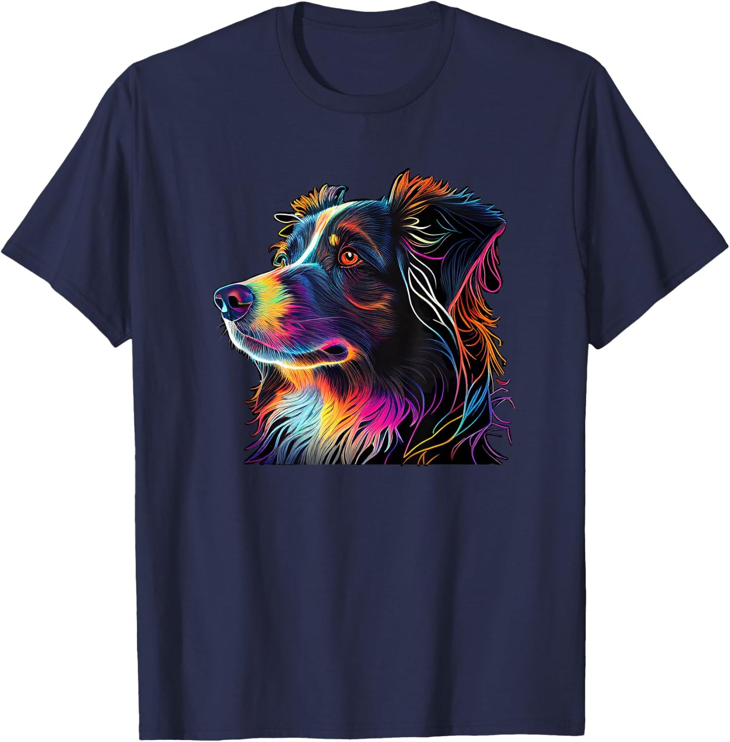 Australian Shepherd Mini Colorful Abstract Line Art T-Shirt - T-Shirt | Navy
