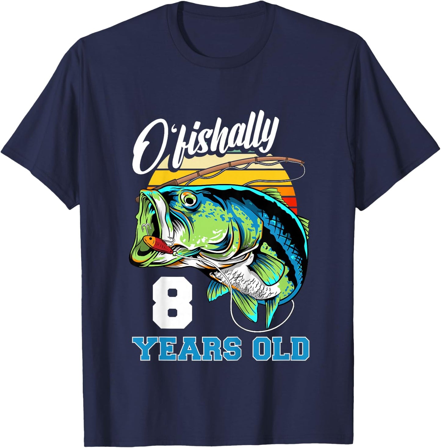 Ofishally 8 Years Old Fisherman 8th Birthday Fishing T-Shirt - T-Shirt | Navy