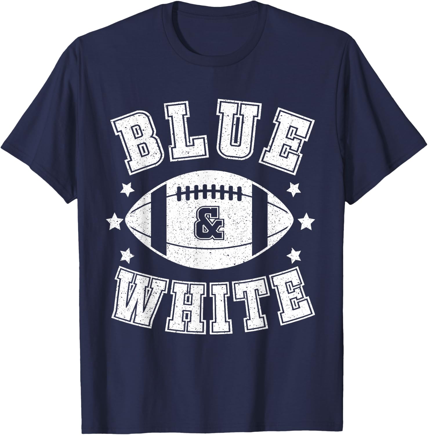 On Gameday Football We Wear Blue And White School Spirit T-Shirt - T-Shirt | Navy