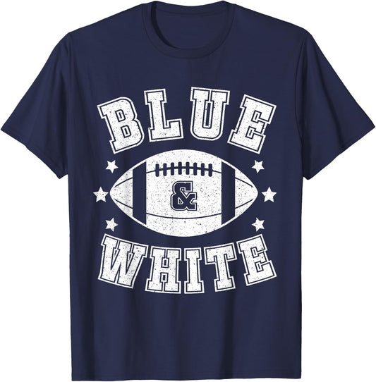 On Gameday Football We Wear Blue And White School Spirit T-Shirt - T-Shirt | Navy