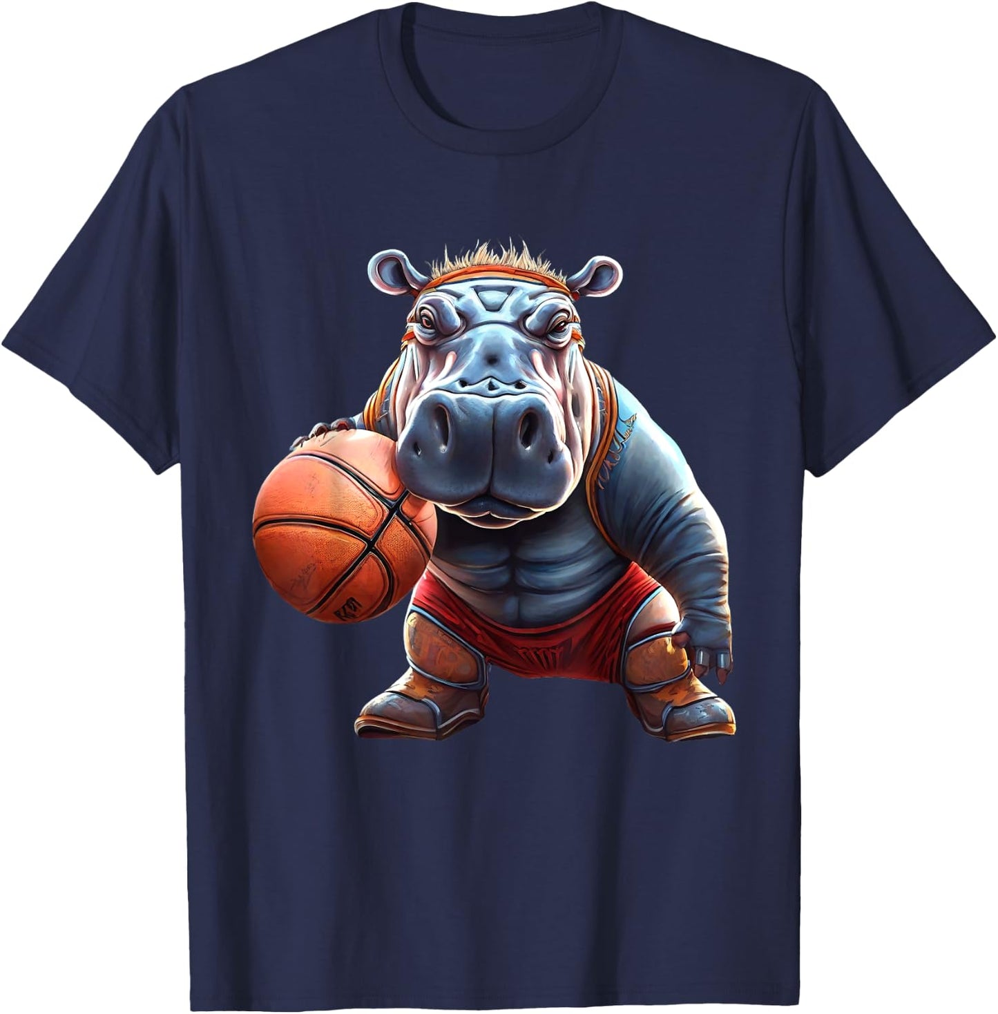 Funny Basketball Hippo Groovy Hippo Basketball T-Shirt - T-Shirt | Navy