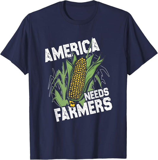 America Needs Farmers | Corn Farming | Harvest Farmer T-Shirt - T-Shirt | Navy