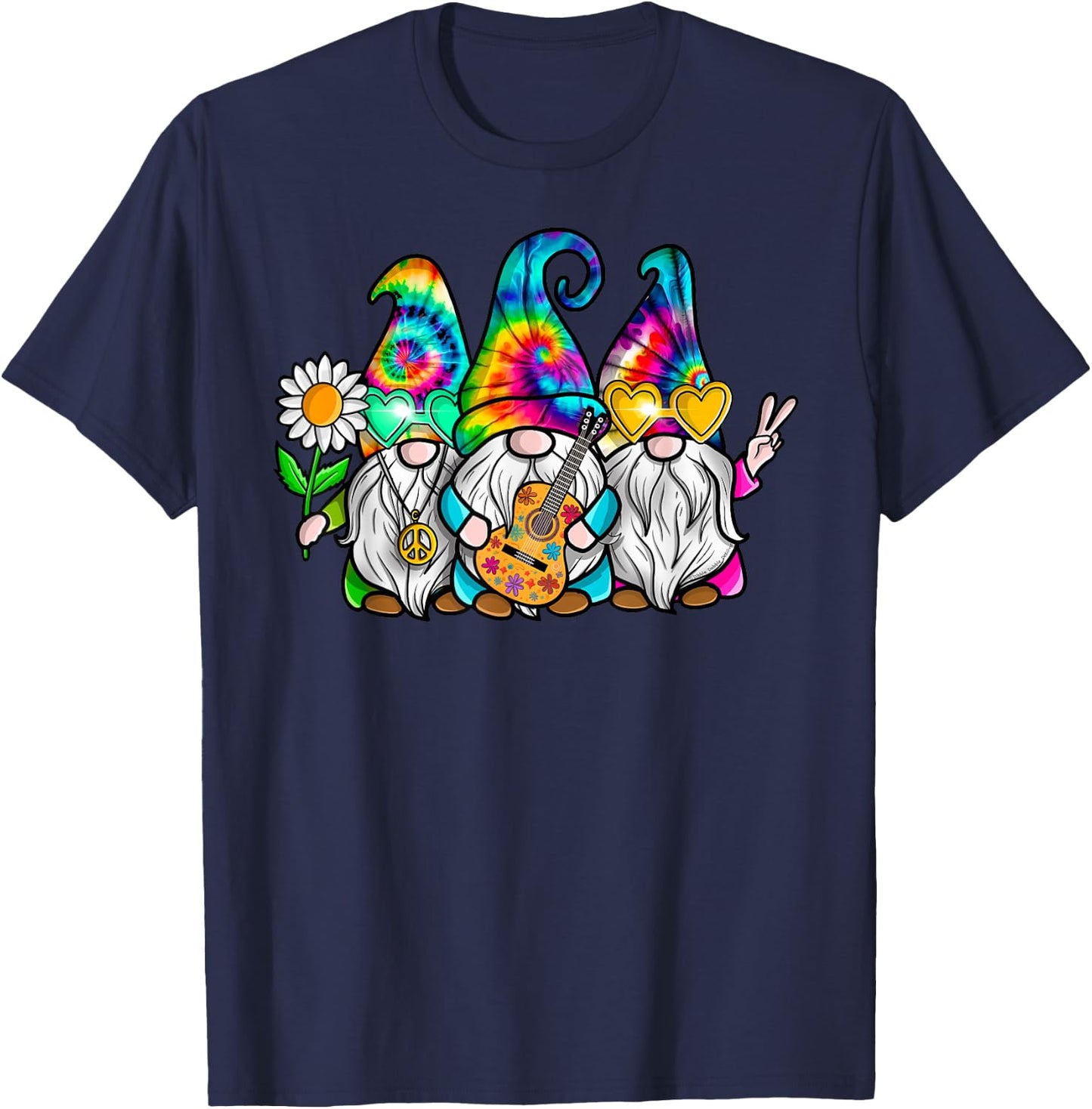 Hippie Gnomes Tie Dye Peace Love Peace Sign 60s 70s Hippie T-Shirt - T-Shirt | Navy