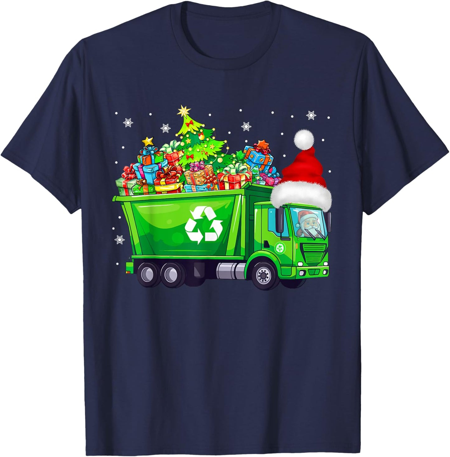 Santa Garbage Truck Carrying Christmas Tree Xmas Driver T-Shirt - T-Shirt | Navy