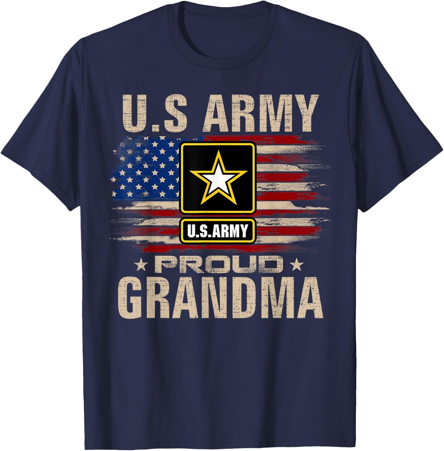 Vintage U.S Army Proud Grandma With American Flag T-Shirt - T-Shirt | Navy