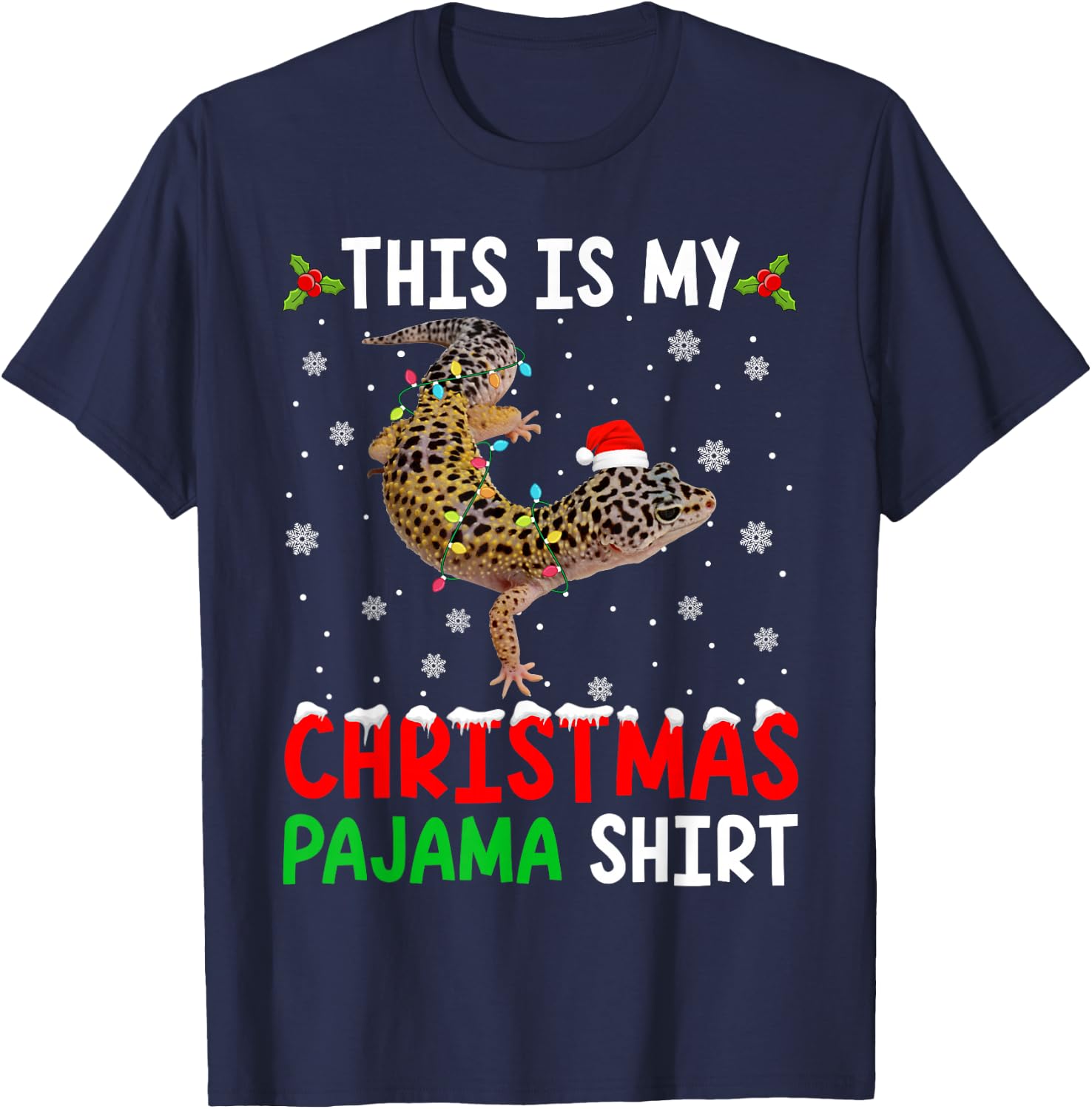 This Is My Christmas Pajama Leopard Gecko Xmas Funny Animals T-Shirt - T-Shirt | Navy