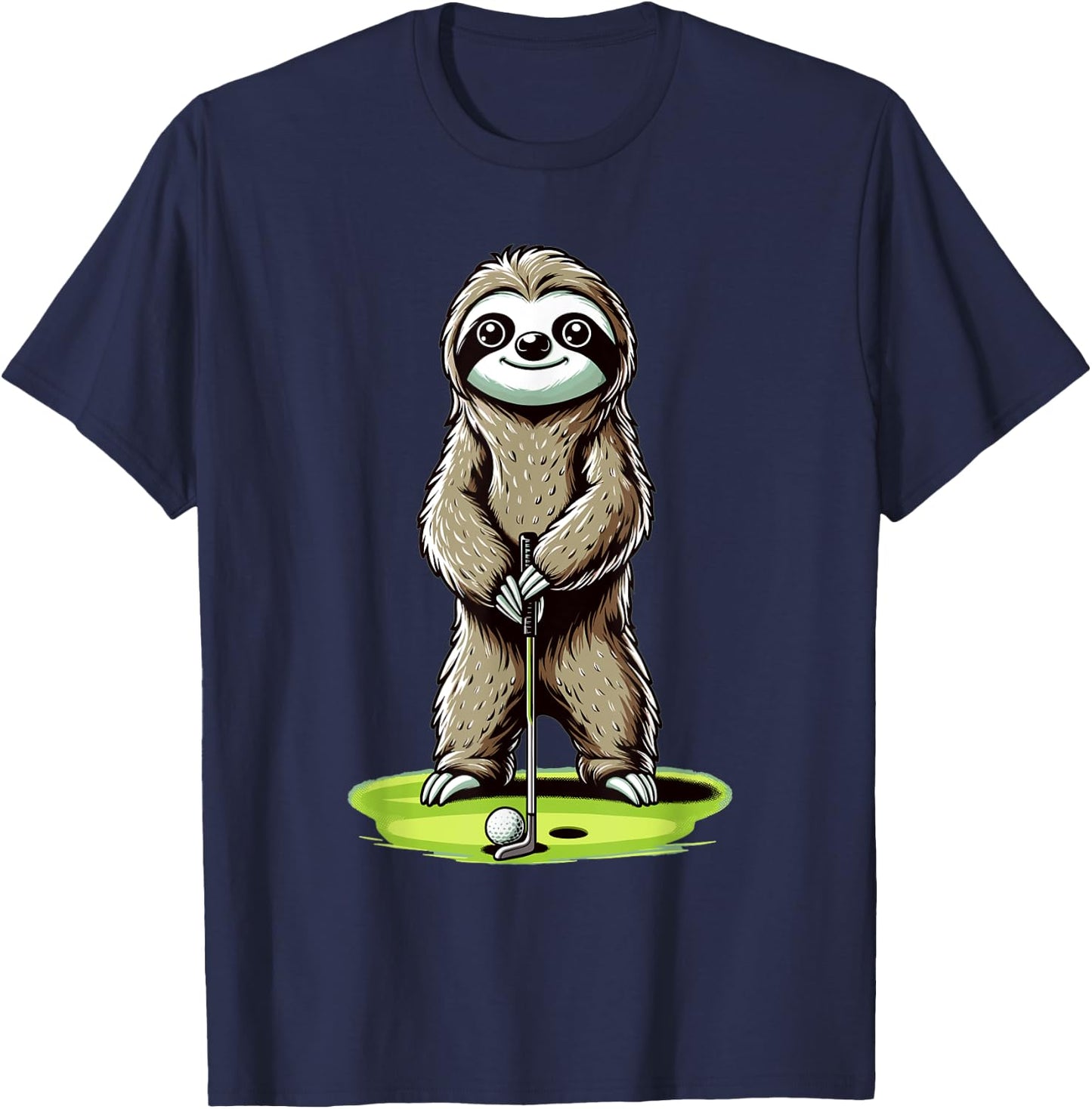 Sloth Playing Golf Funny Golfing Lover Golfer T-Shirt - T-Shirt | Navy