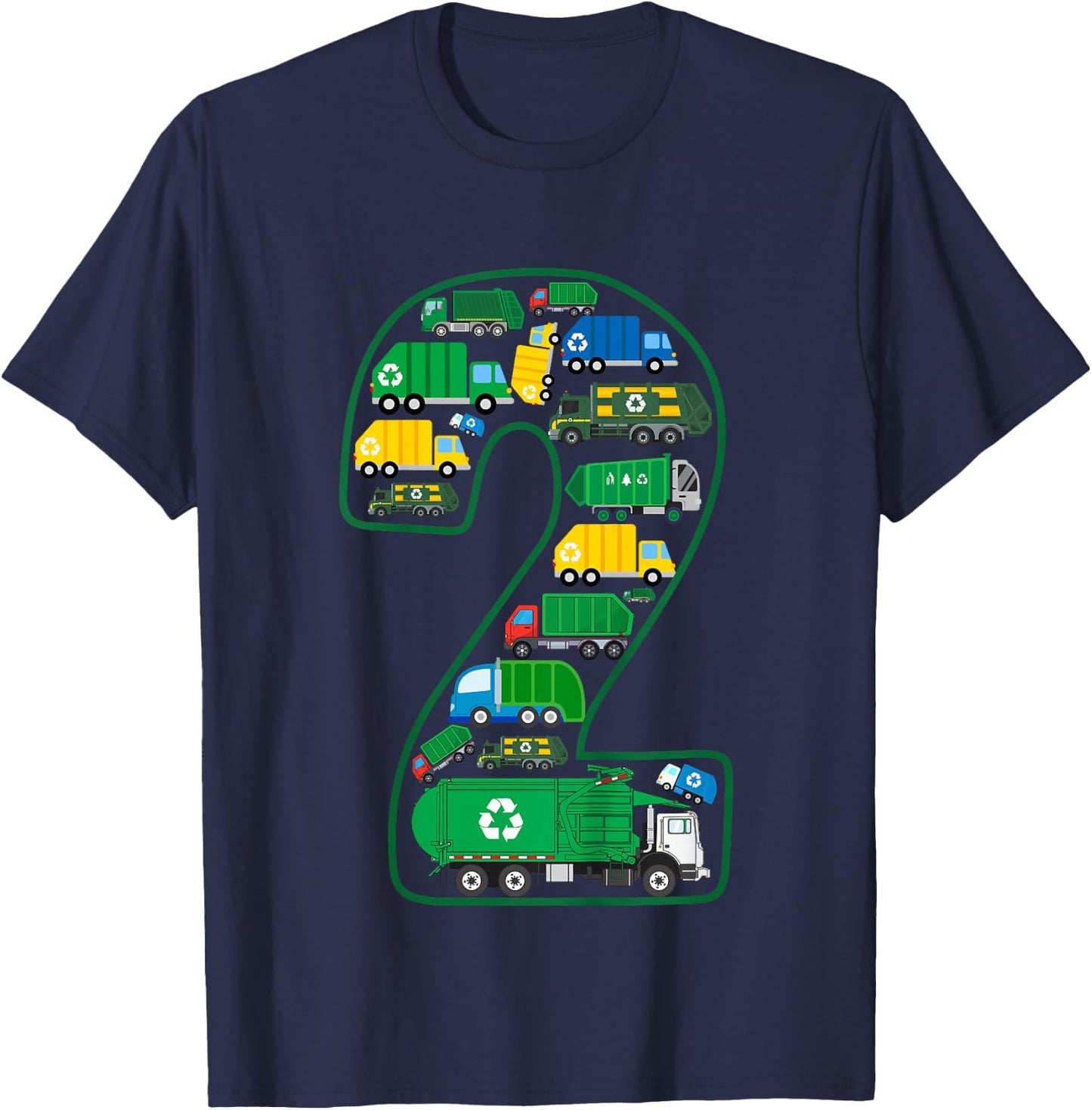 Kids Garbage Truck Boy 2nd Birthday 2 Years Old Garbage Truck Boy T-Shirt - T-Shirt | Navy
