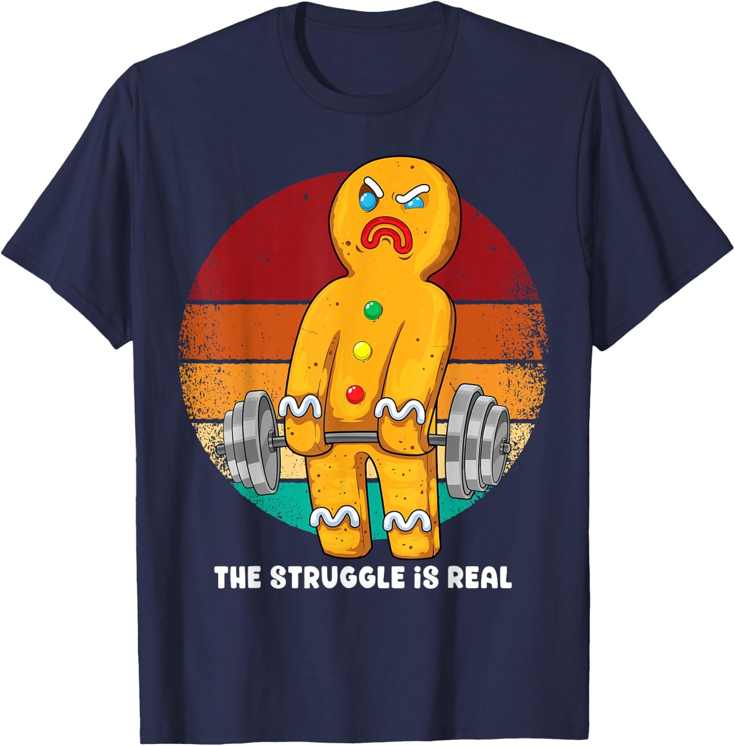 Gingerbread Man Weightlifting Christmas Fitness Gym Deadlift T-Shirt - T-Shirt | Navy