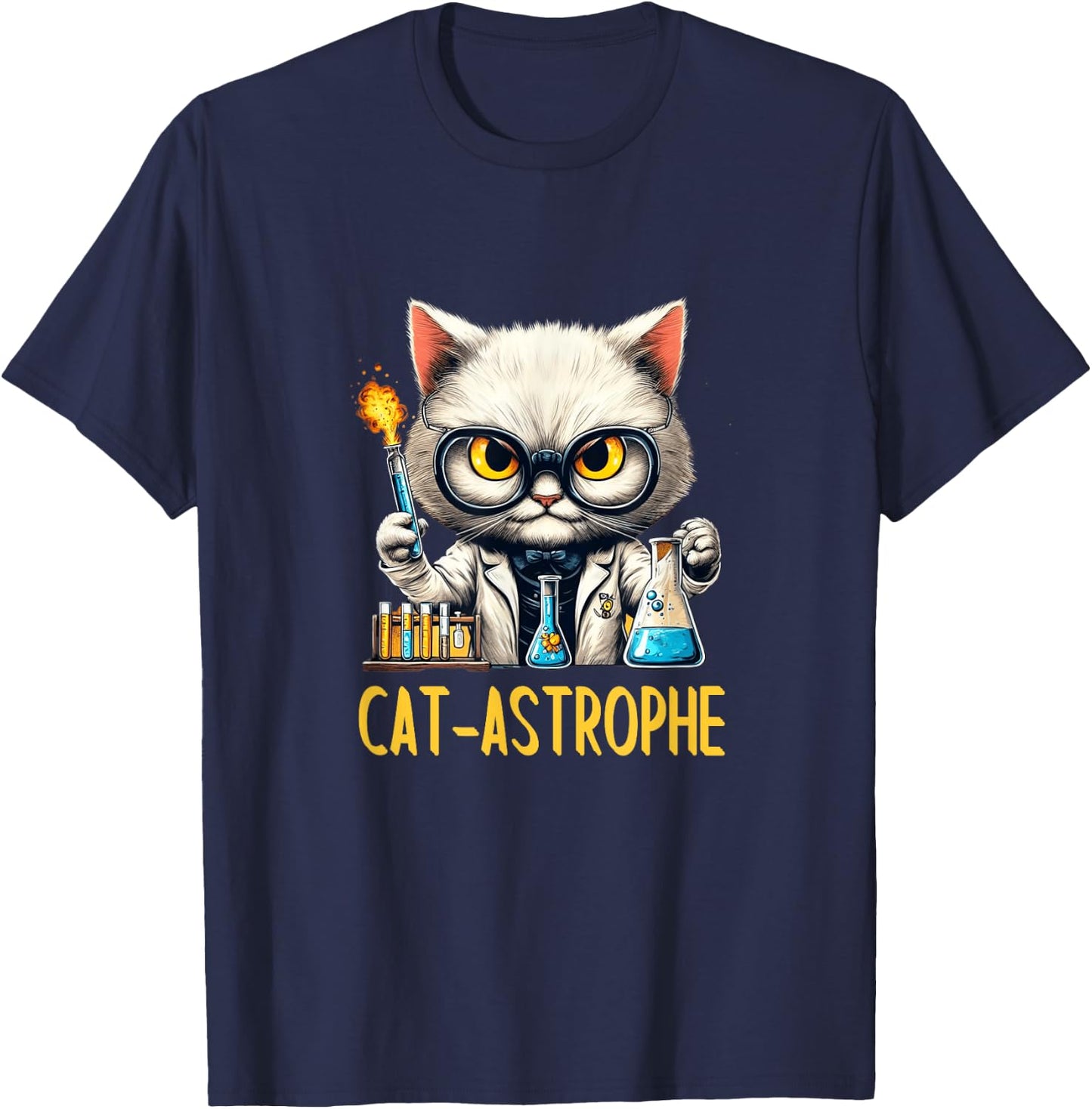 Science Cat Funny CAT-ASTROPHE Chemistry Lab Explosion Kitty Women T-Shirt - T-Shirt | Navy