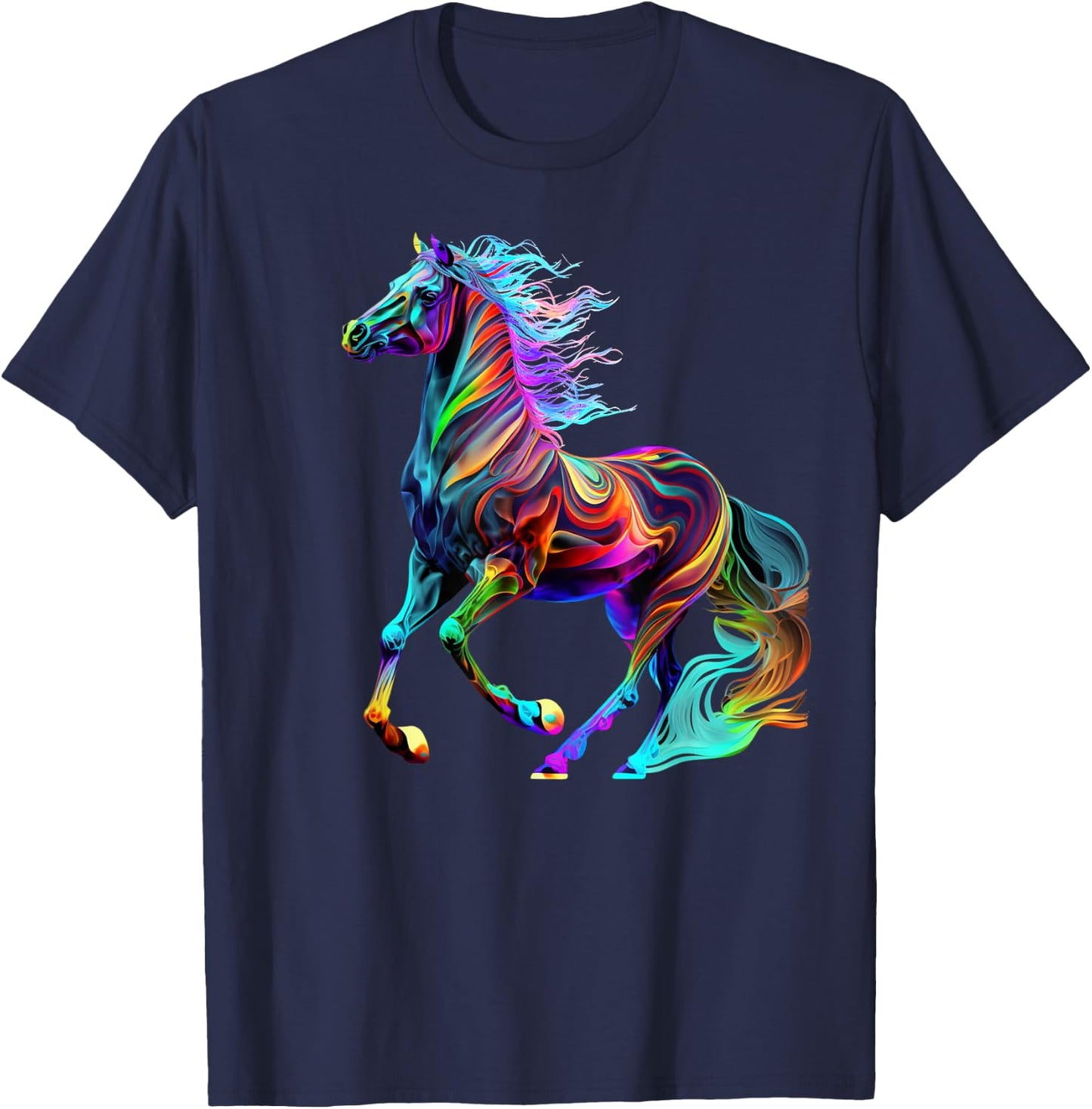 Colorful Rainbow Horse Graphic T-Shirt - T-Shirt | Navy