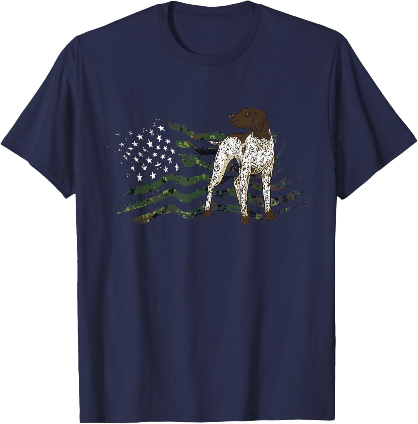 German Shorthaired Pointer American Flag GSP Dog T-Shirt - T-Shirt | Navy