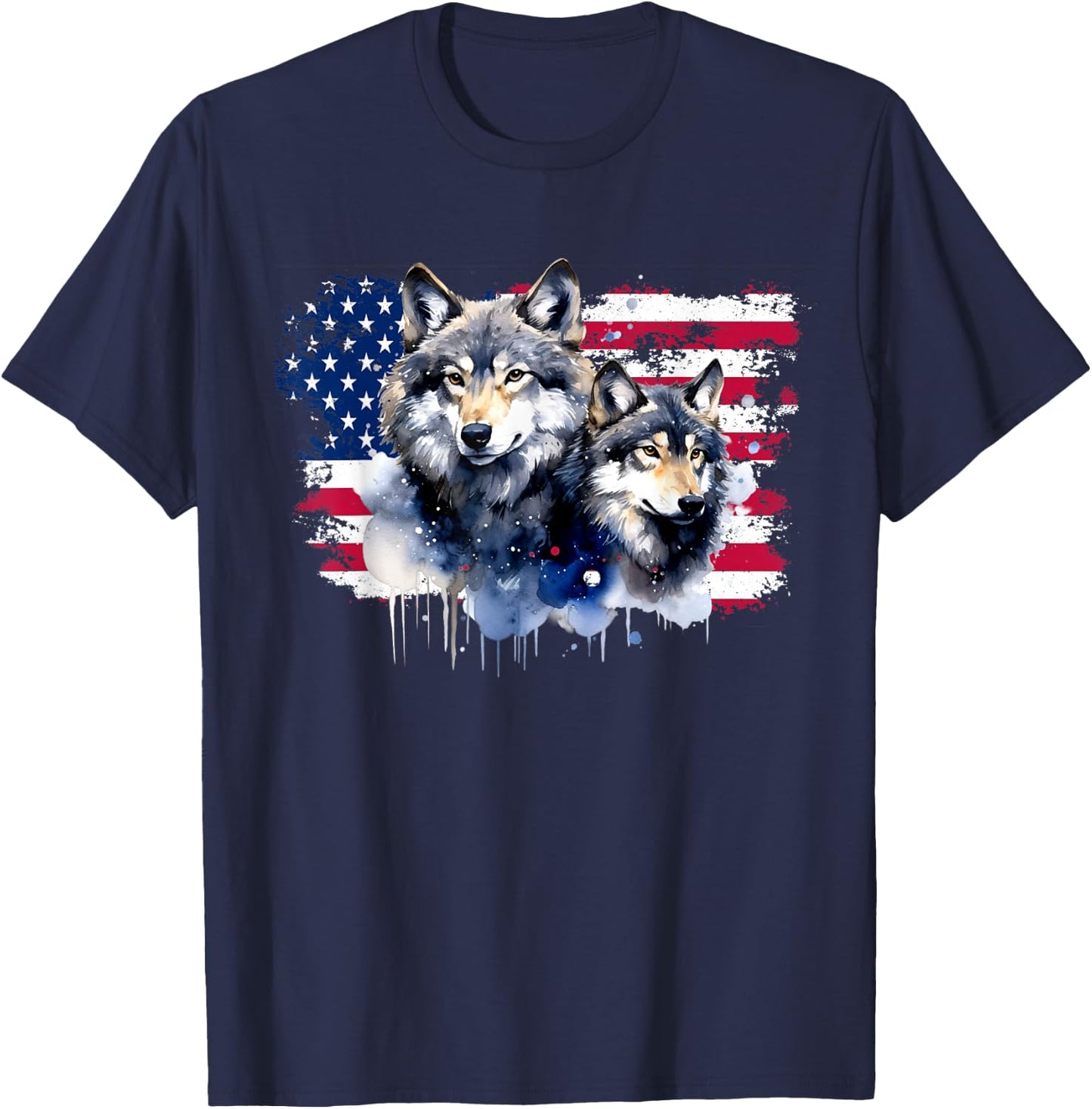 Wolves American Flag New Years Wolf Lovers Design T-Shirt - T-Shirt | Navy