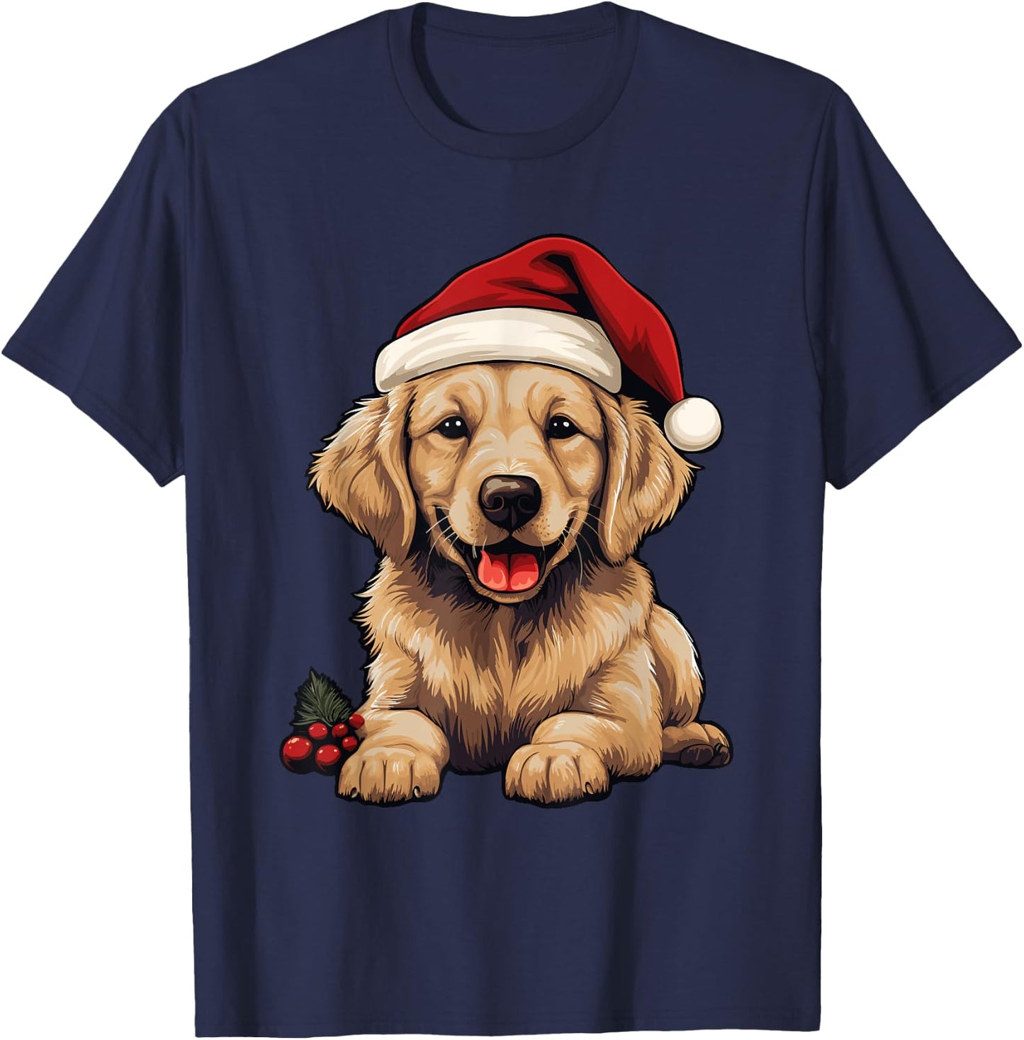 Golden Retriever Dog Christmas Santa Hat Xmas Pajama T-Shirt - T-Shirt | Navy