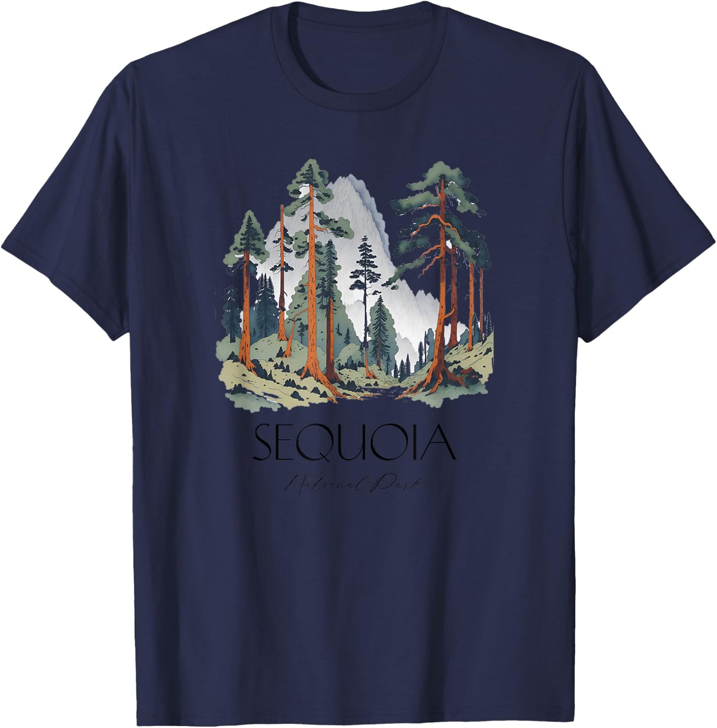 Cool Sequoia National Park Hiking Watercolor Graphic T-Shirt - T-Shirt | Navy