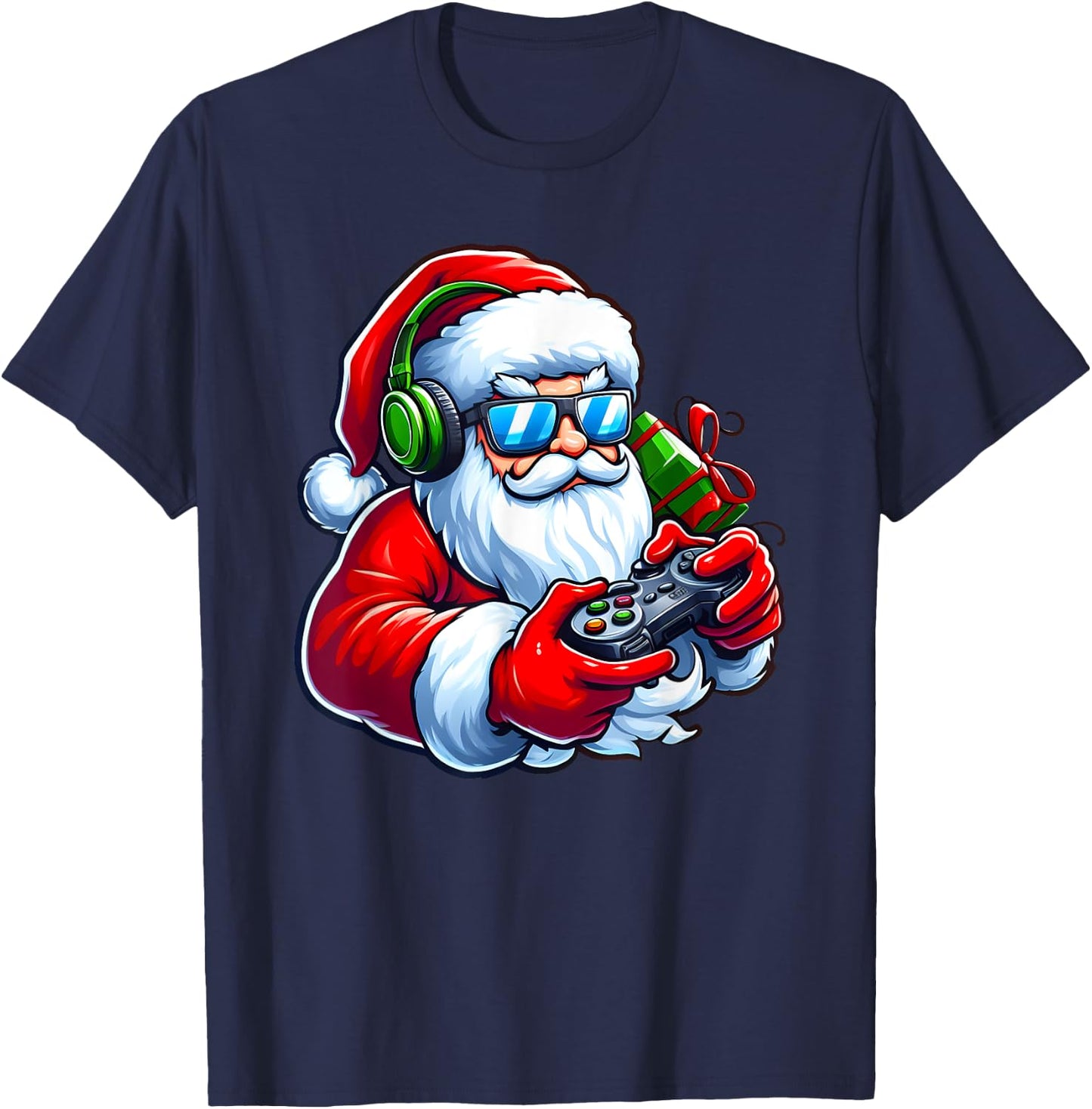 Cool Santa Gamer Controller Gaming Video Game Christmas T-Shirt - T-Shirt | Navy