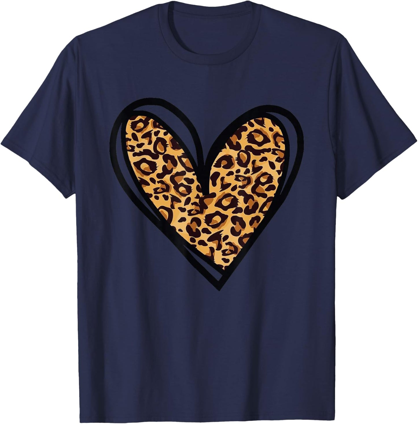 Love Cheetah Leopard Print Heart Valentines Day Girls Women T-Shirt - T-Shirt | Navy