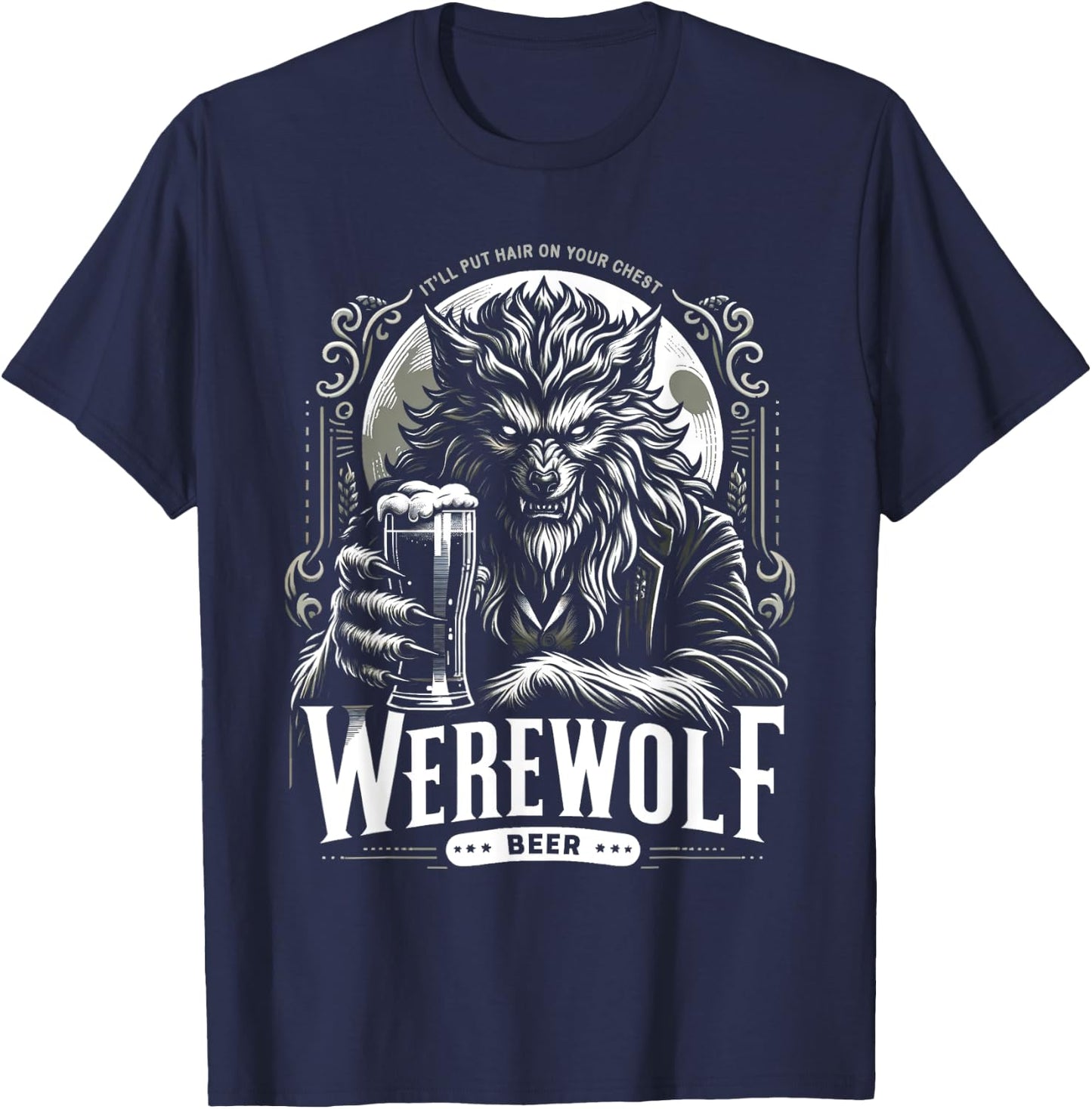 Funny Beer Brand Parody Werewolf Beer T-Shirt - T-Shirt | Navy