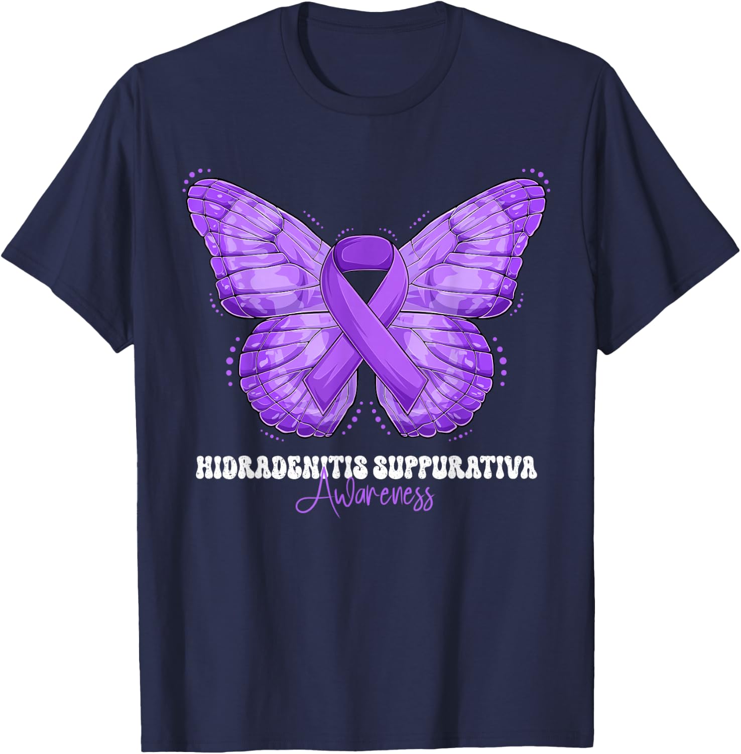 Hidradenitis Suppurativa Awareness Month Purple Ribbon T-Shirt - T-Shirt | Navy