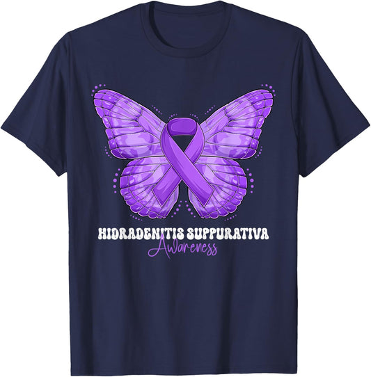 Hidradenitis Suppurativa Awareness Month Purple Ribbon T-Shirt - T-Shirt | Navy
