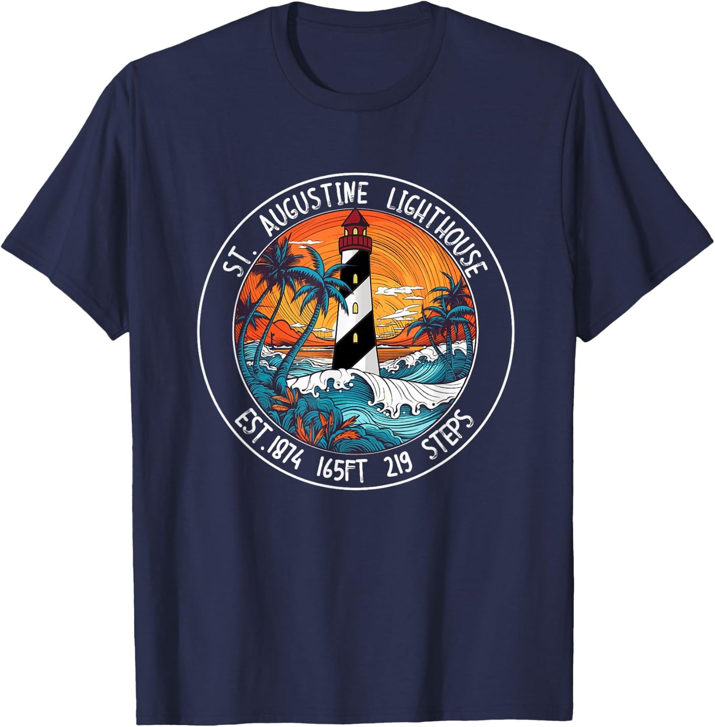 St. Augustine Lighthouse Florida Retro Sunset Palm Trees T-Shirt - T-Shirt | Navy