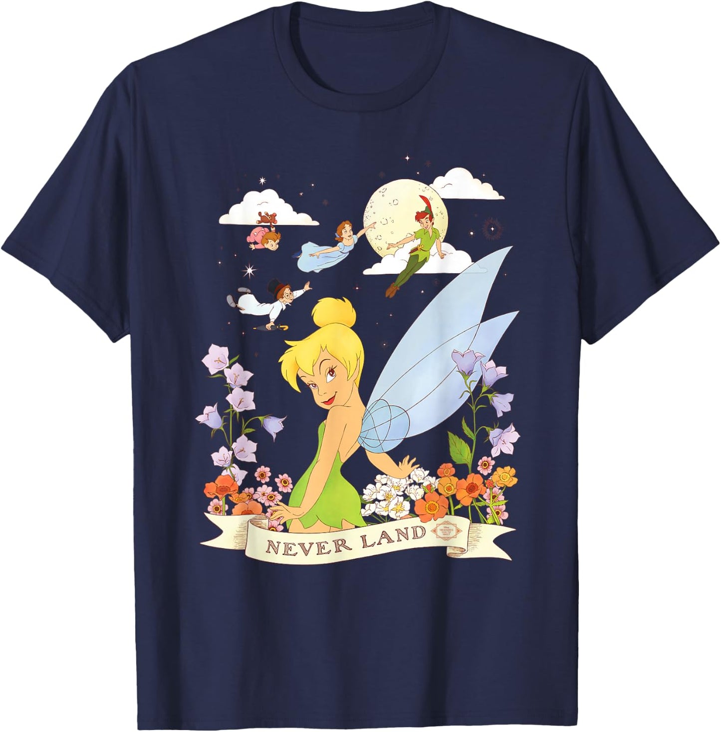 Disney Peter Pan Tinker Bell Never Land Flowers and Flight T-Shirt - T-Shirt | Navy