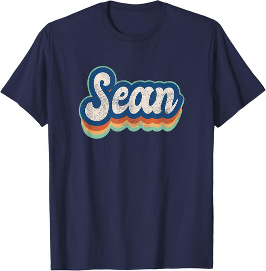 Sean First Name Boy Vintage Style 70s 80s Personalized T-Shirt - T-Shirt | Navy