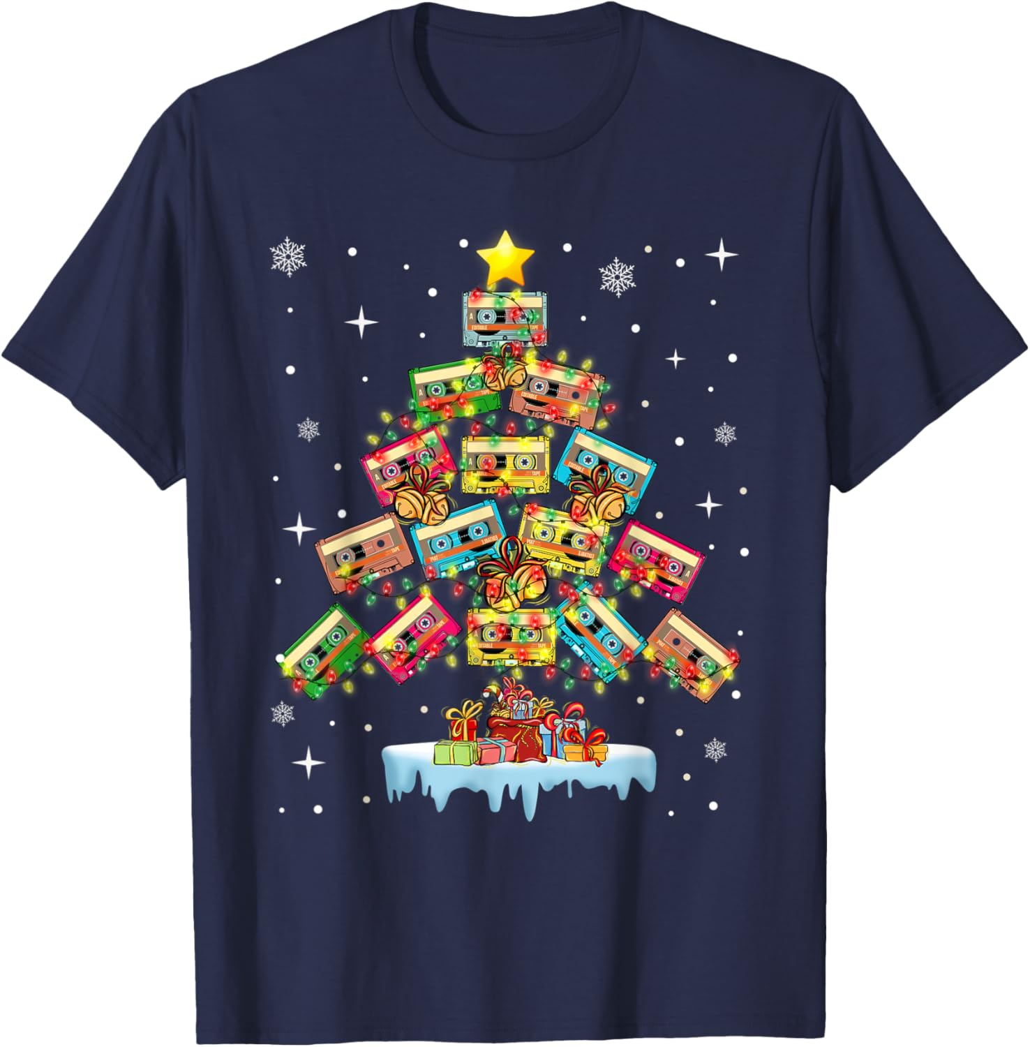 Music Cassette Tapes Christmas Tree Country Music Lover T-Shirt - T-Shirt | Navy