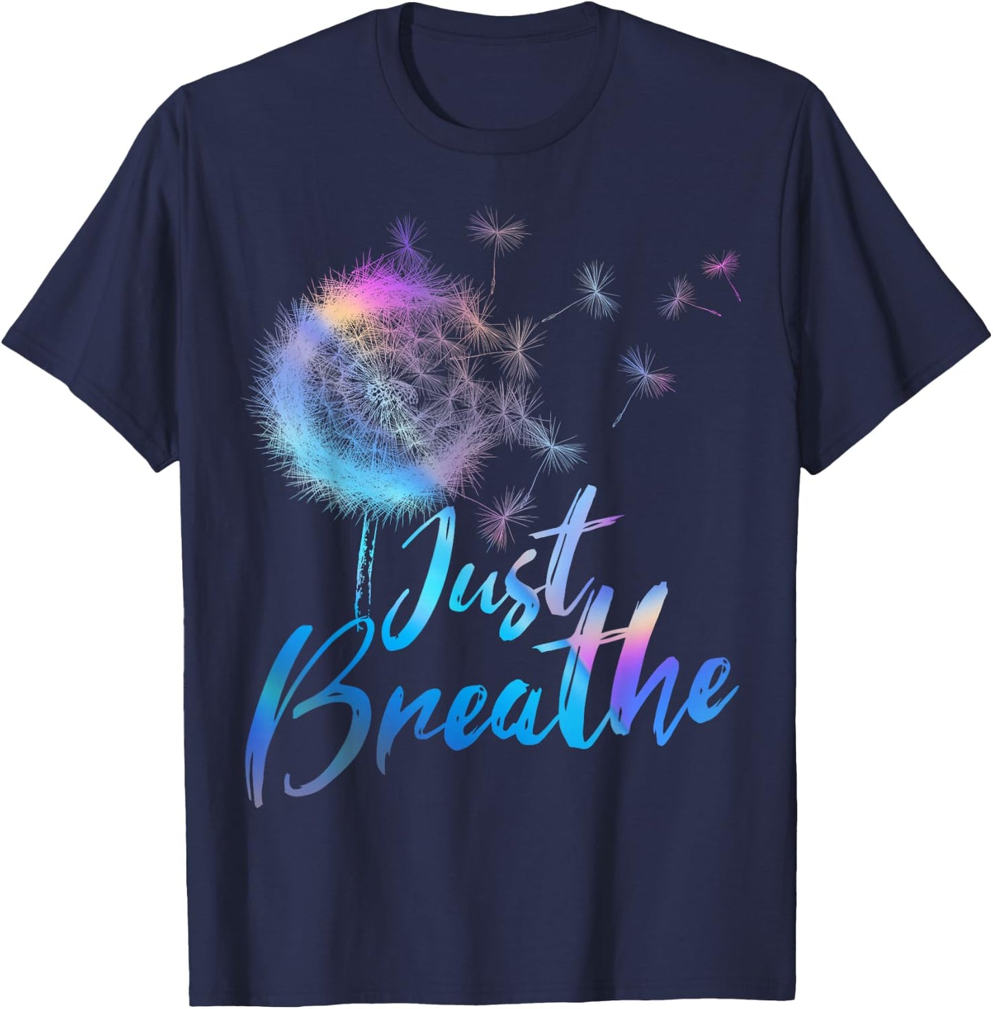 Just Breathe Dandelion Wildflower Botanical Nature Flower T-Shirt - T-Shirt | Navy