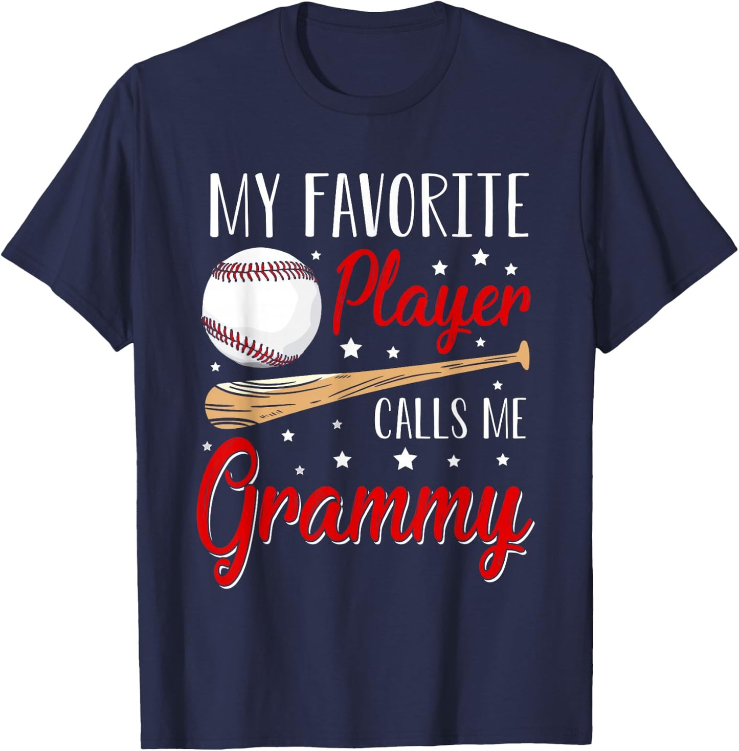 Baseball My Favorite Player Calls Me Grammy Heart Grandma T-Shirt - T-Shirt | Navy