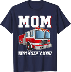 Mom Birthday Crew Fire Truck Themed Family Matching T-Shirt - T-Shirt | Navy