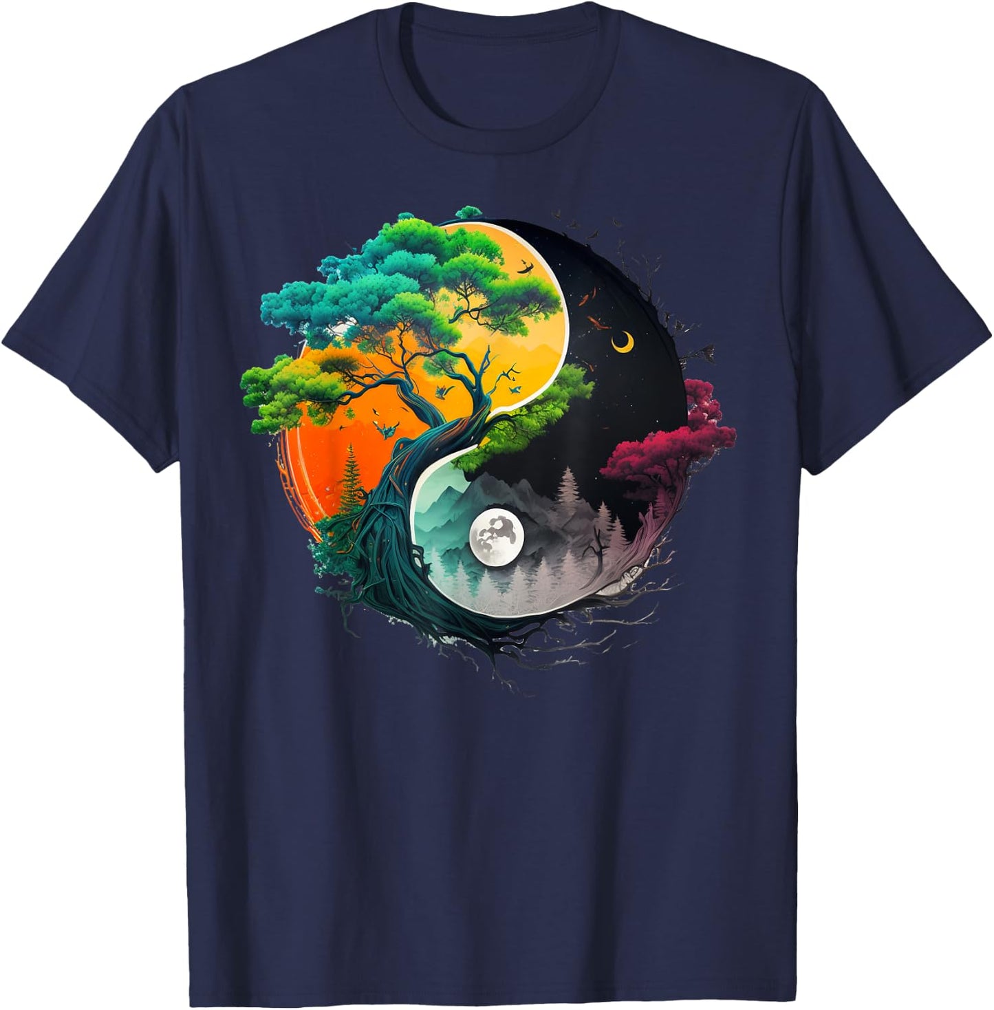 Nature Taoism Yin Yang Symbol on Zen Taijitu Yin Yang T-Shirt - T-Shirt | Navy