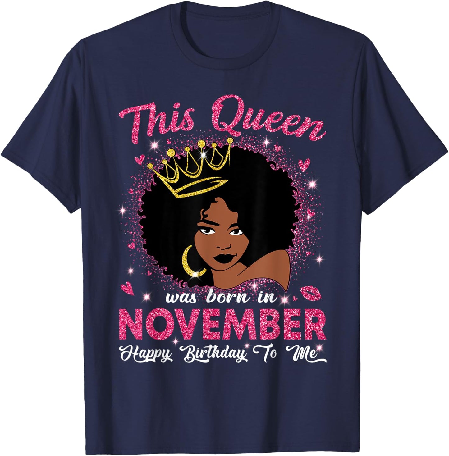 This Queen Was Born In November Birthday Afro Girls Women T-Shirt - T-Shirt | Navy