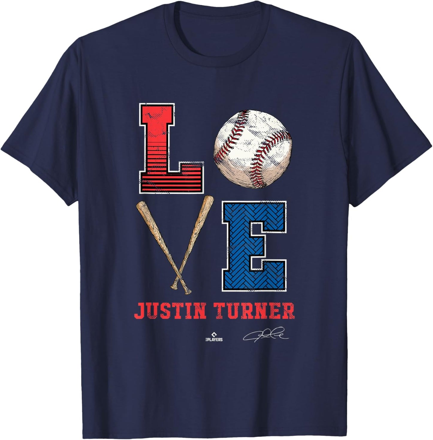 Love Justin Turner Justin Turner Los Angeles MLBPA T-Shirt - T-Shirt | Navy