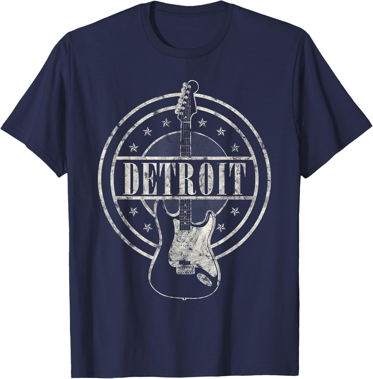 Vintage Detroit Souvenir Rock and Roll Guitar Player T-Shirt - T-Shirt | Navy