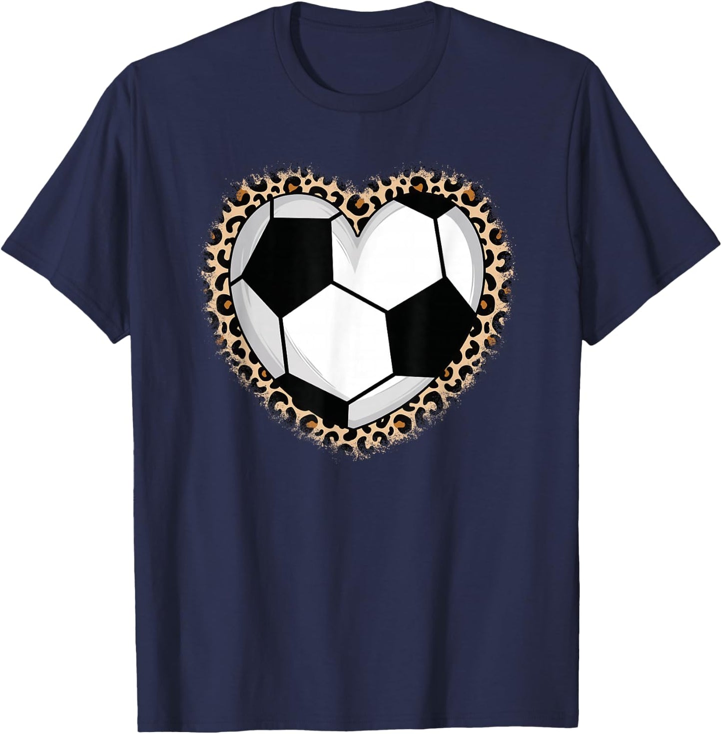 Soccer Heart Leopard Soccer Women Girls T-Shirt - T-Shirt | Navy